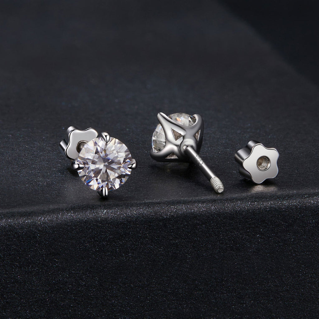 925 Sterling Silver Moissanite Stud Earrings for Women - 0.5ct, 0.6cm Size, White Gold Plated