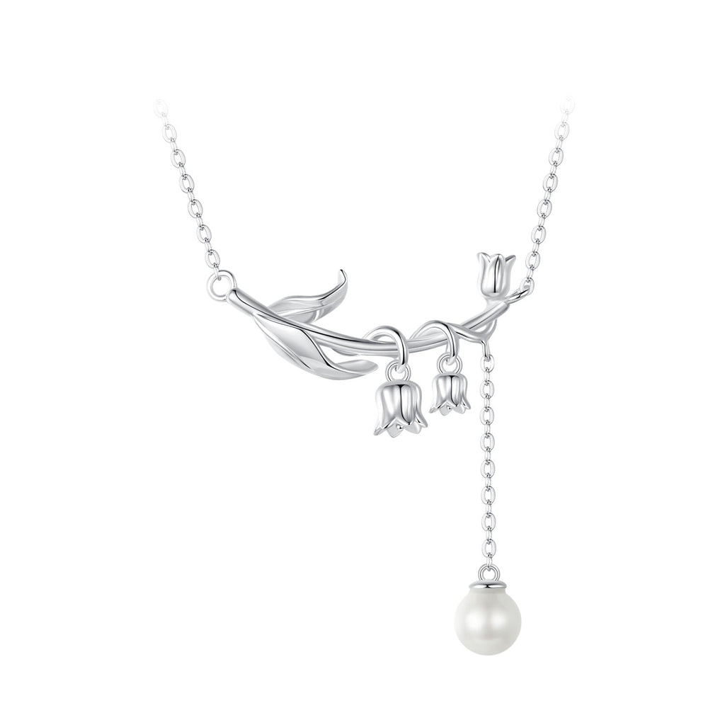 925 Sterling Silver Necklace with Quality Shell Pearl & Platinum Plating, 380mm Length for Women