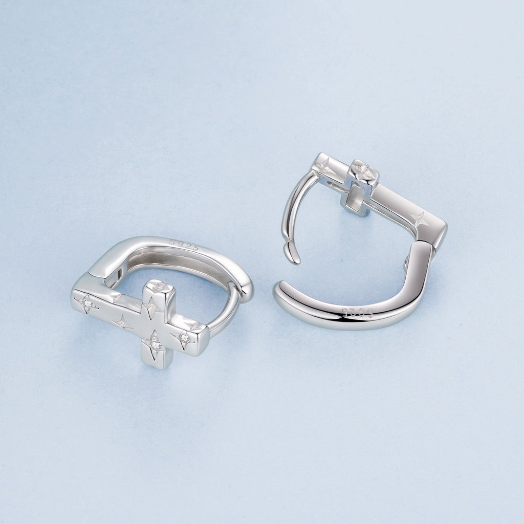 925 Sterling Silver Hoop Earrings with Pavé Setting CZ, 1.3x0.8cm, for Women