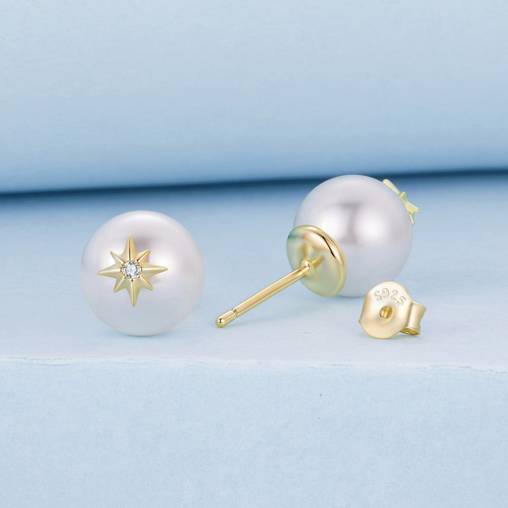 925 Sterling Silver Earrings with CZ and Synthetic Pearl for Women