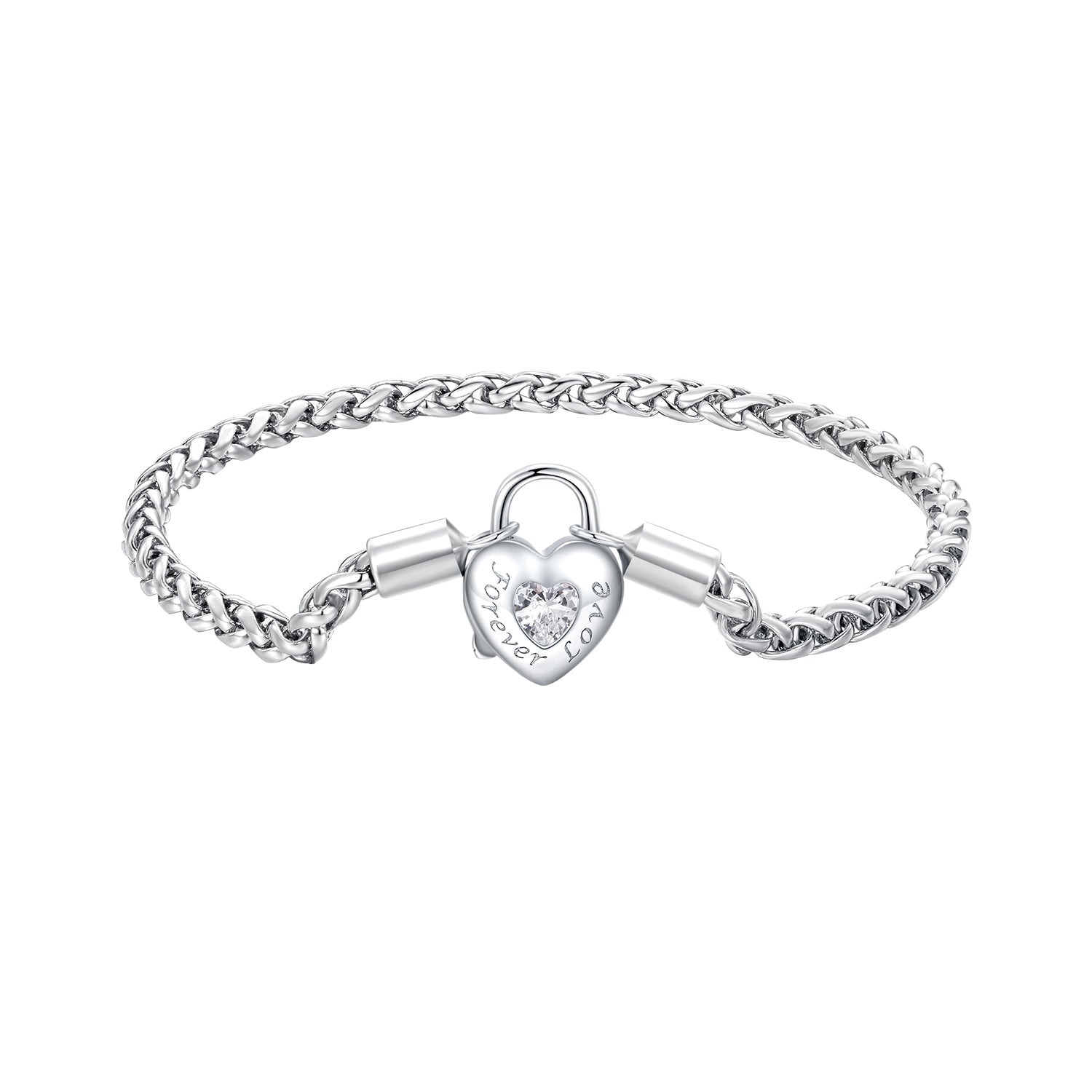 925 Sterling Silver Bracelet with CZ in Pavé Setting, 17.0 Size, Platinum Plated for Women
