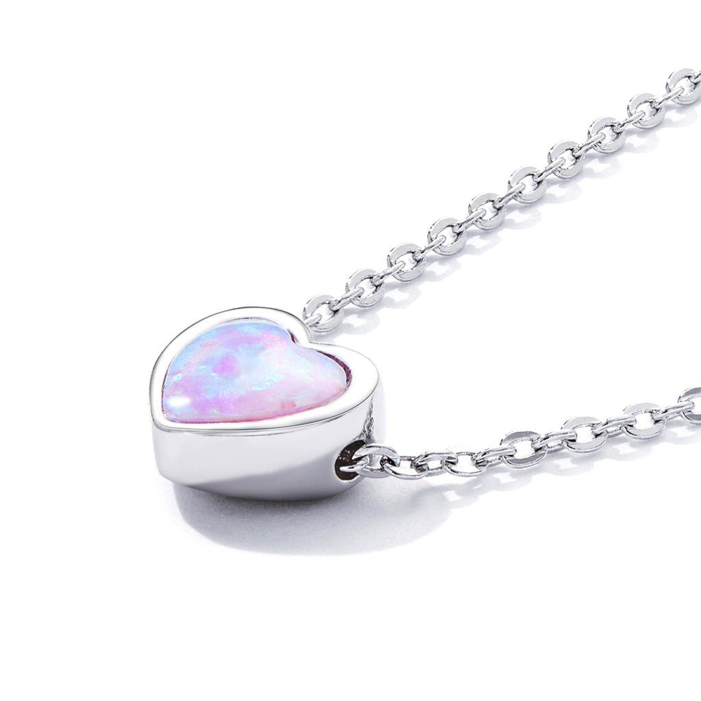 925 Sterling Silver and Platinum Plated Translucent Opal Necklace, 43.5cm Adjustable Chain, for Women