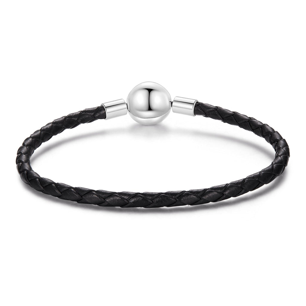 925 Sterling Silver Leather Rope Bracelet 17cm for Men