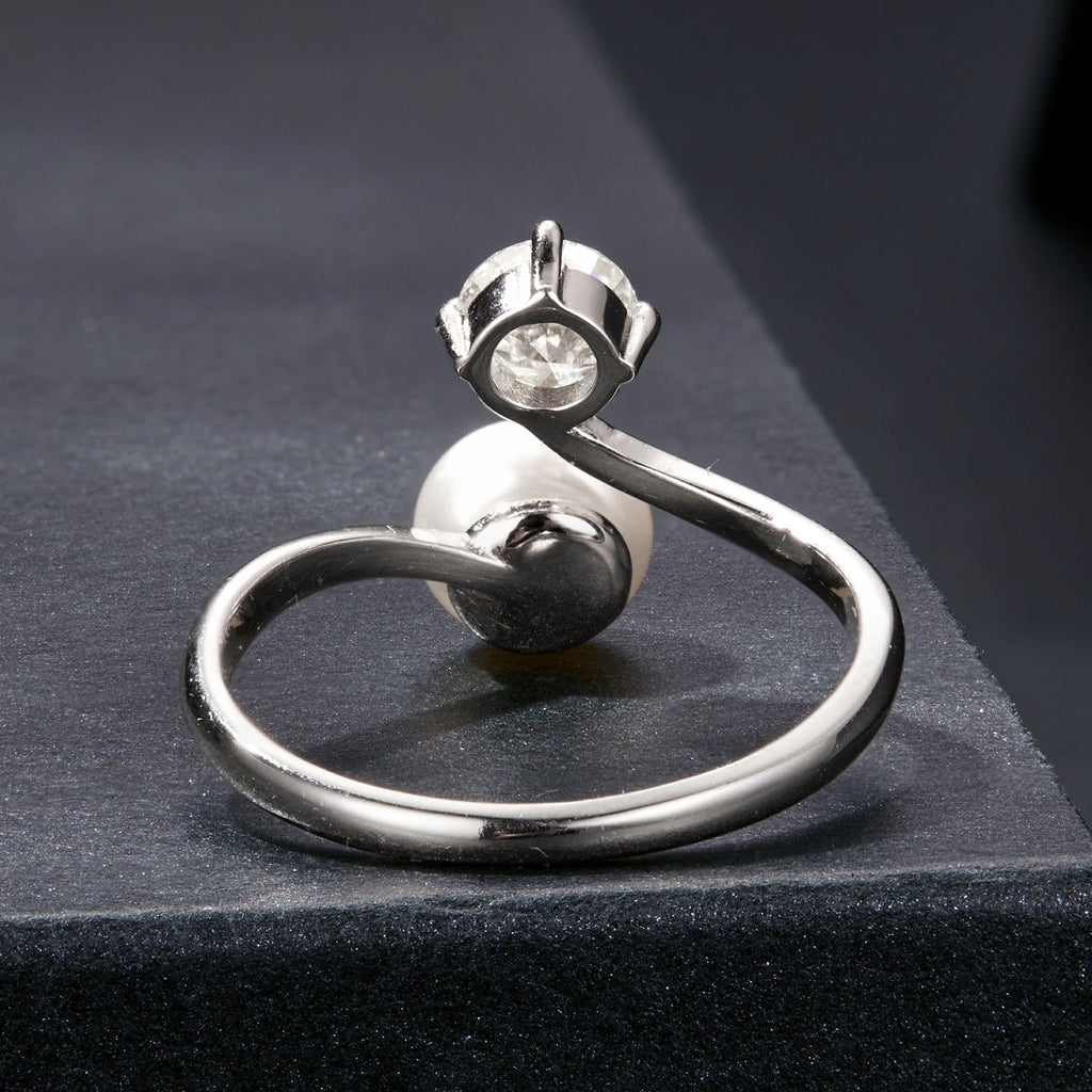 925 Sterling Silver Moissanite 0.5 Carat Freshwater Pearl Ring Size E for Women