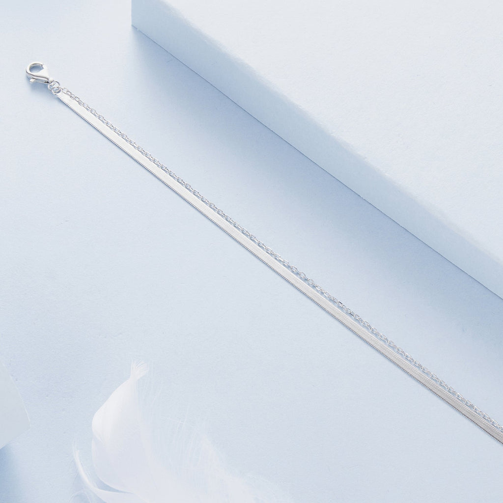 925 Sterling Silver 15+6cm White Gold Plated Bracelet for Women