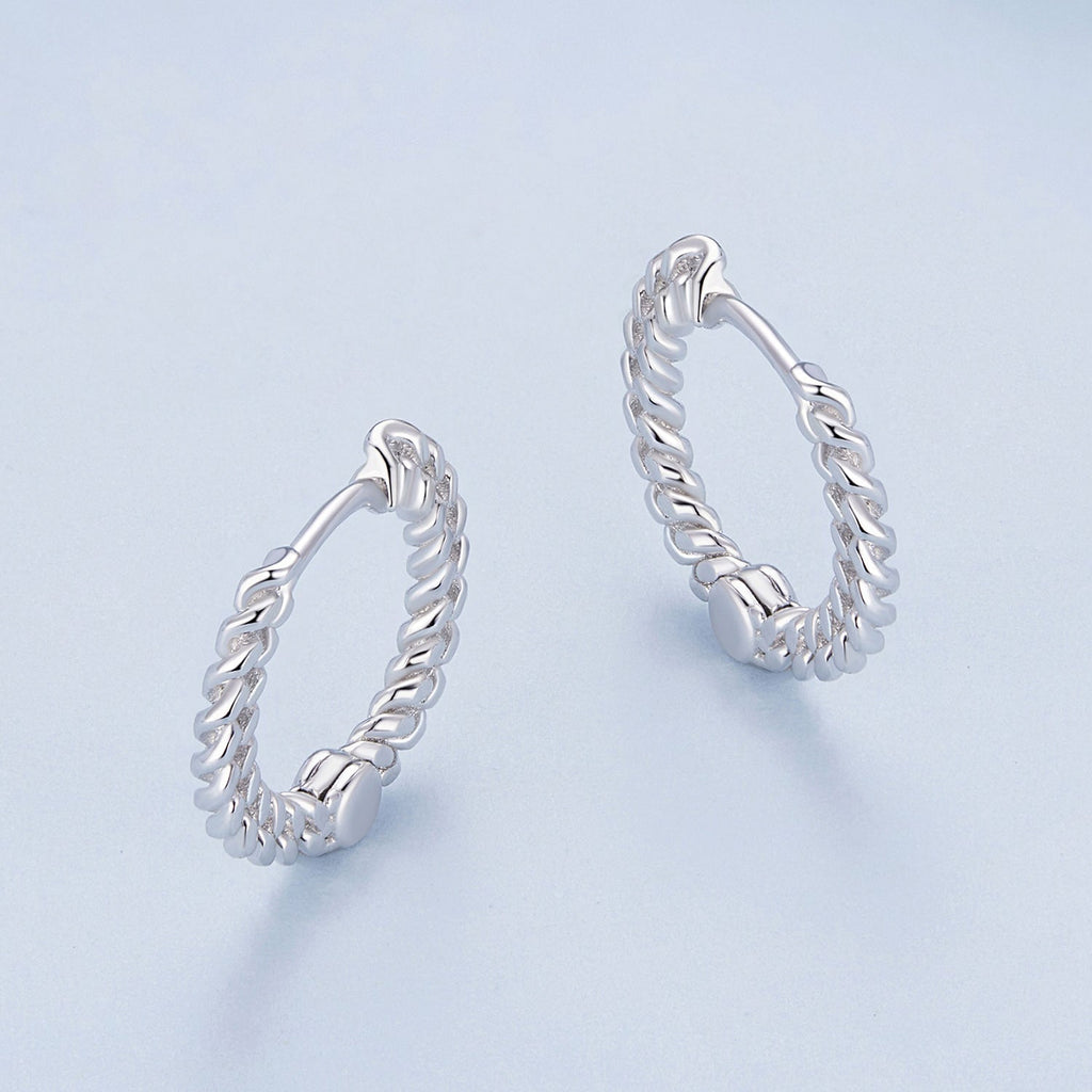 925 Sterling Silver Earrings Size 14*1.5mm Plated Platinum for Women