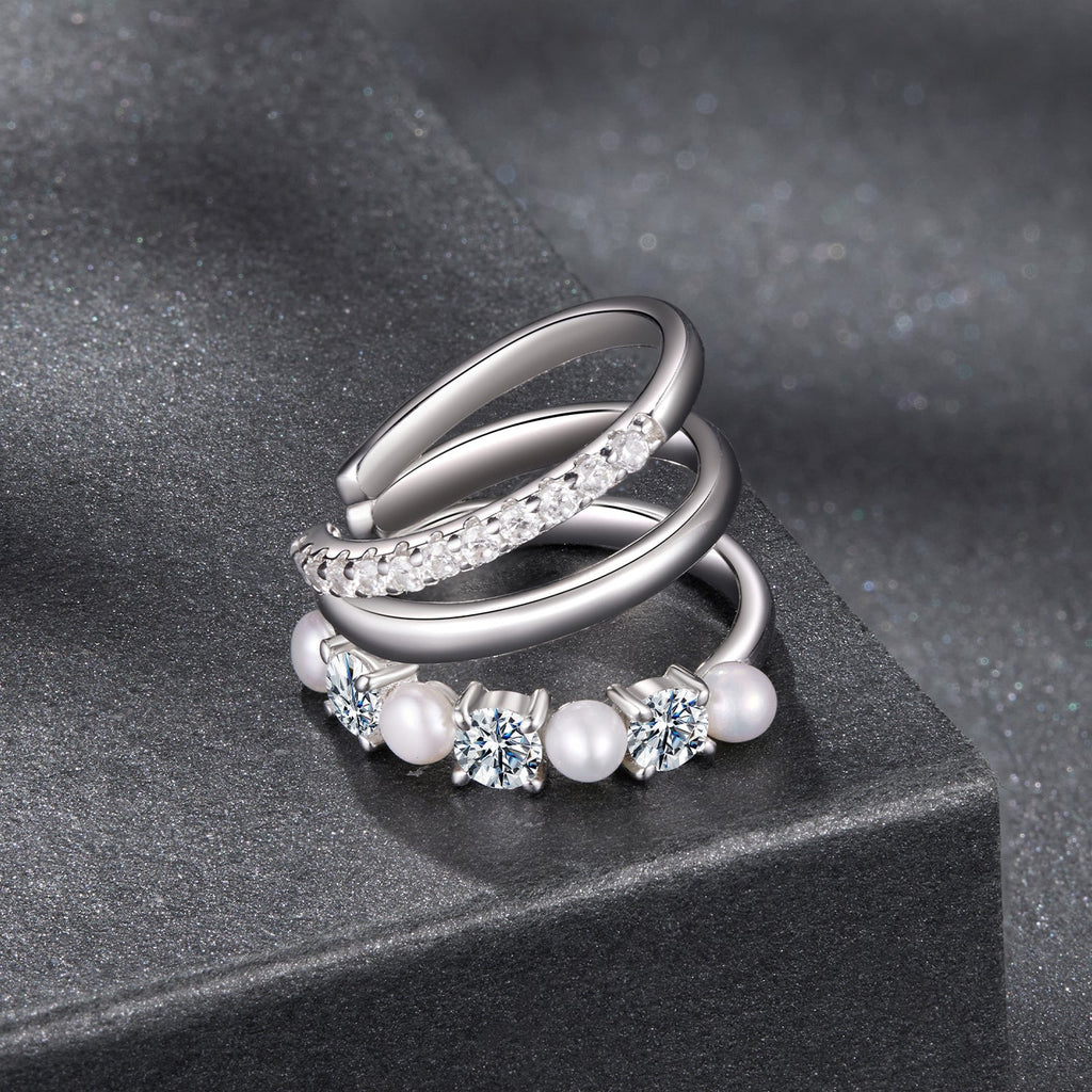 925 Sterling Silver Earrings with Moissanite and Freshwater Pearl for Women, 1.2*1.7cm, White Gold Plated
