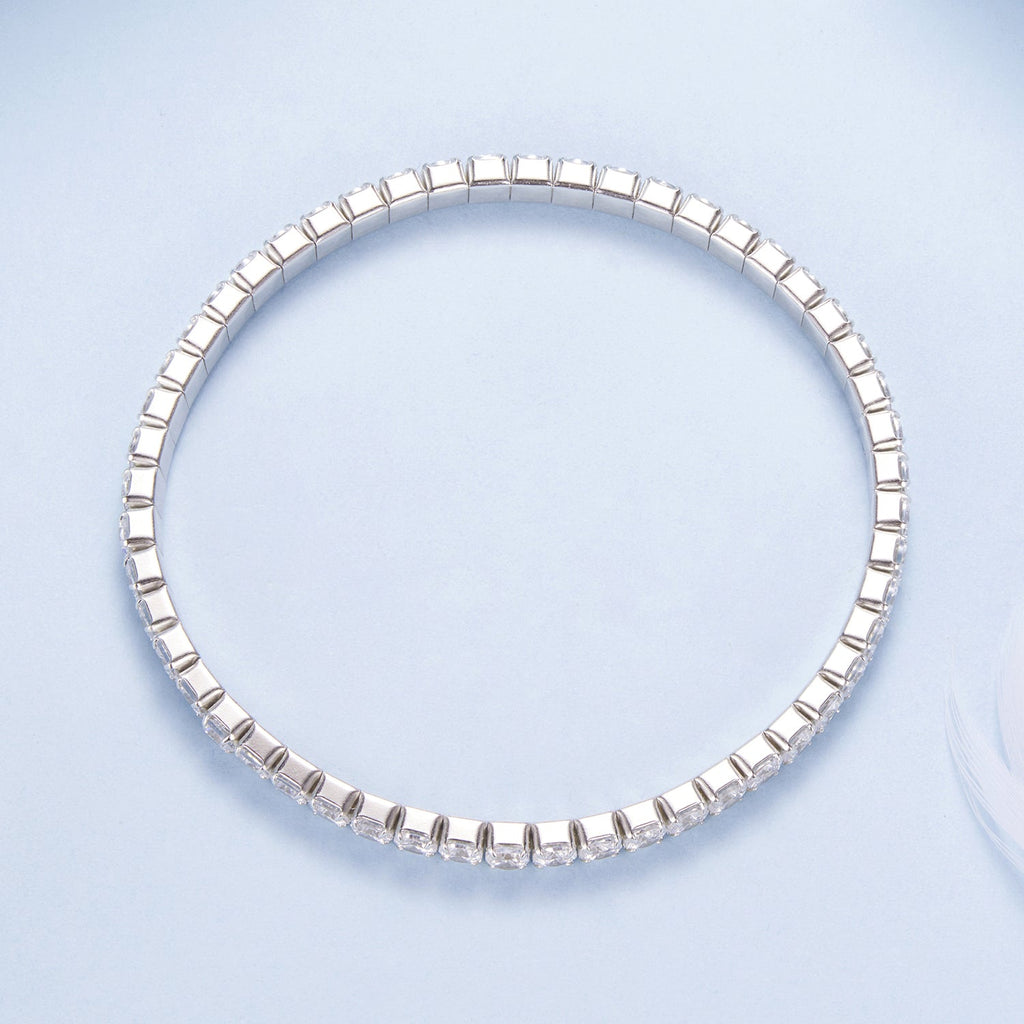 925 Sterling Silver White Gold Plated 16cm Stretchable CZ Bracelet for Women