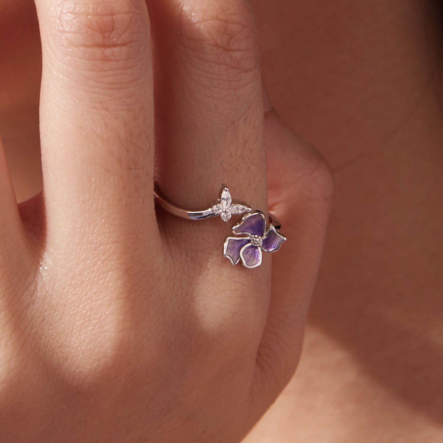925 Sterling Silver Enamel Flower Ring for Women