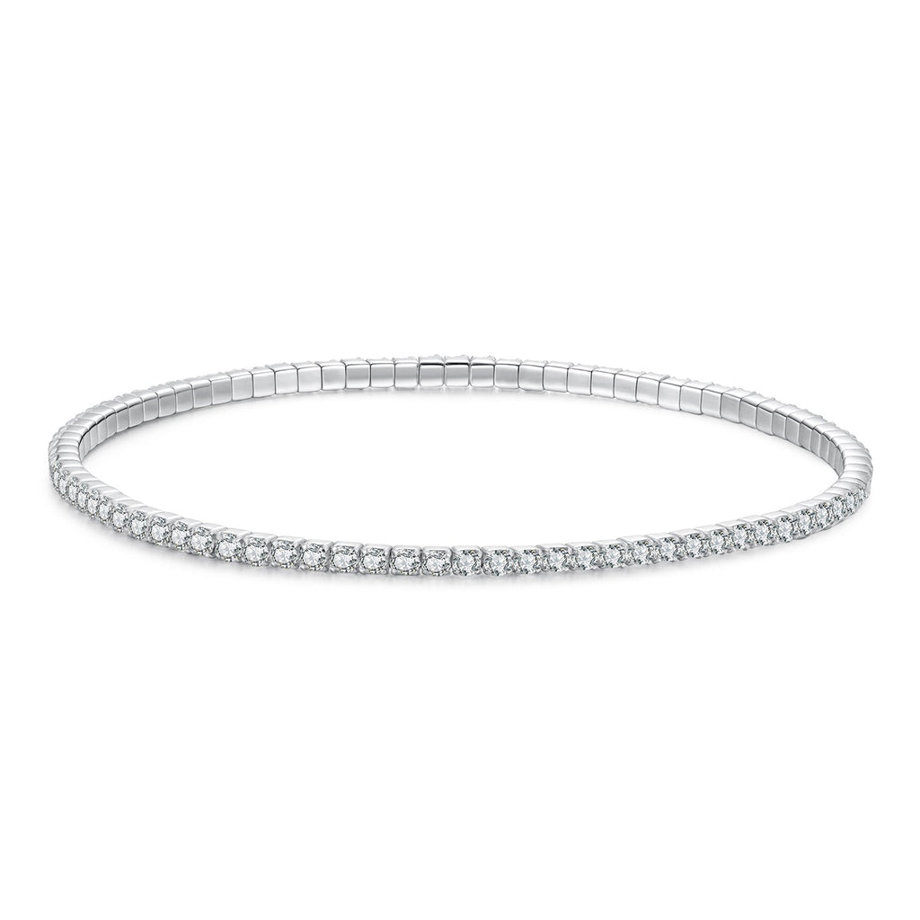 925 Sterling Silver White Gold Plated 16cm Stretchable CZ Bracelet for Women