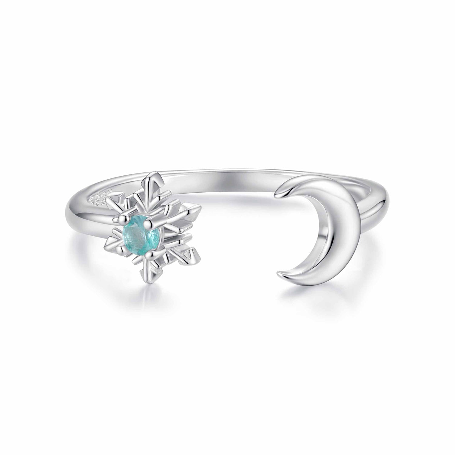 925 Sterling Silver Ring with Glass Snowflakes and Moon for Women