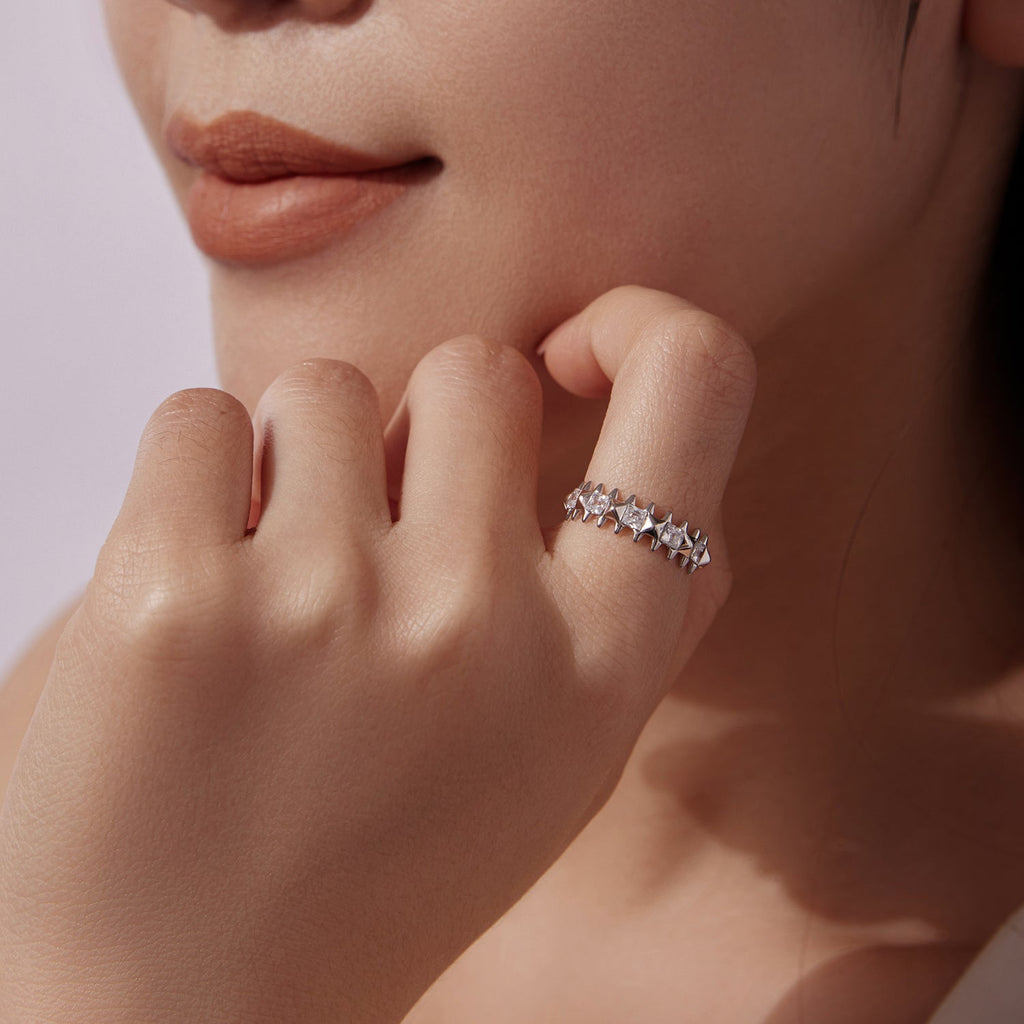 925 Sterling Silver 0.24cm White Gold Plated Ring with CZ for Women Size 6