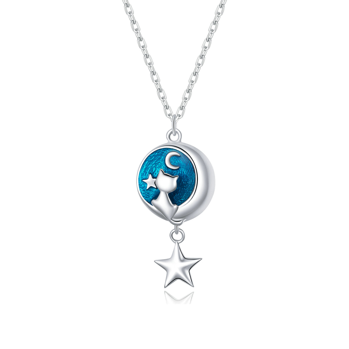 925 Sterling Silver 40+3cm Platinum Plated Enamel Necklace for Women
