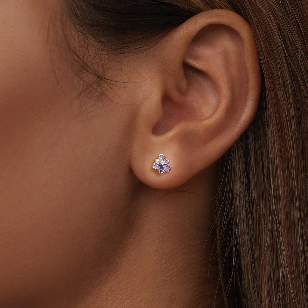 925 Sterling Silver Earrings with Nano Opal Stone and CZ, White Gold Plated, 0.7cm, for Women