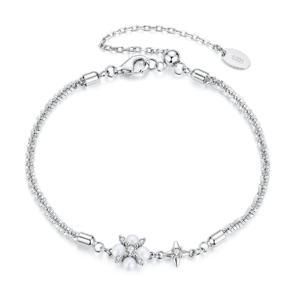 925 Sterling Silver Adjustable Moissanite & Natural Pearl Bracelet for Women