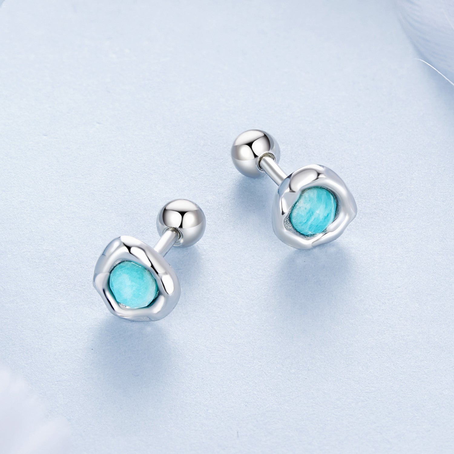 925 Sterling Silver Amazonite Earrings 0.55cm Plated White Gold for Women