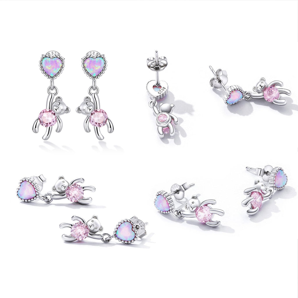925 Sterling Silver Earrings with Translucent Opal and CZ for Women