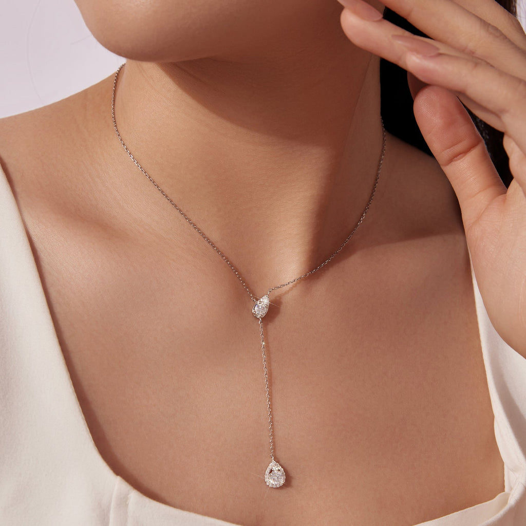 925 Sterling Silver Moissanite Necklace with 3 Stone Sizes for Women
