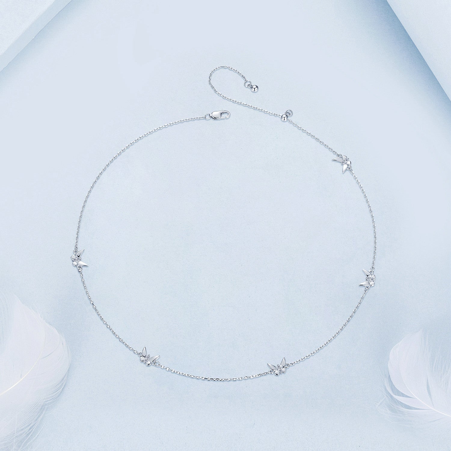925 Sterling Silver Adjustable Necklace with White Gold Plating