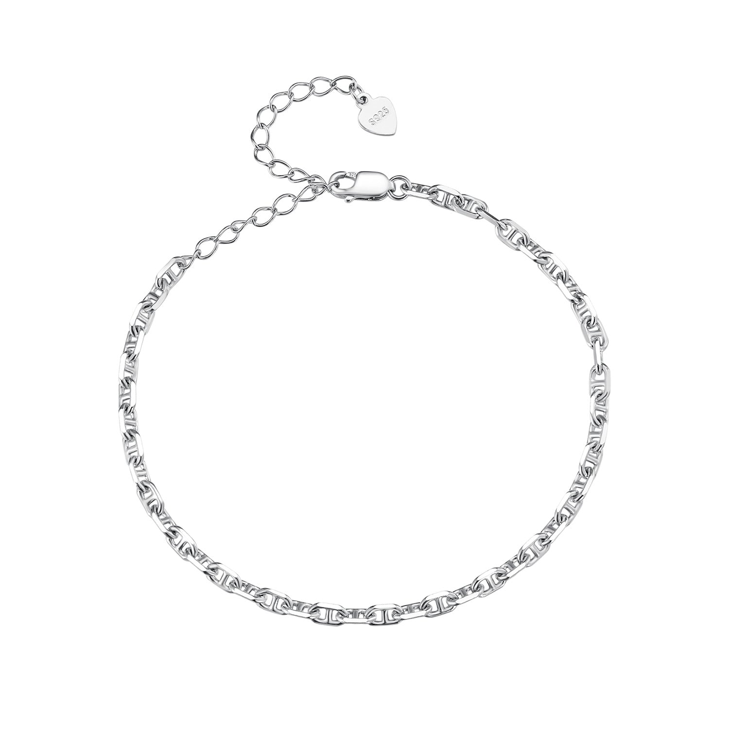 925 Sterling Silver Platinum Plated Bracelet 160+50mm for Women