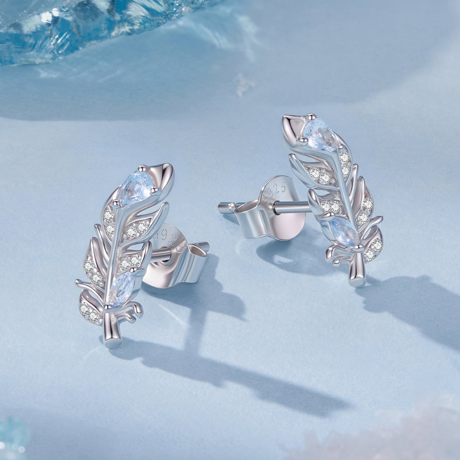 925 Sterling Silver Earrings with Pavé Setting CZ and White Gold Plating