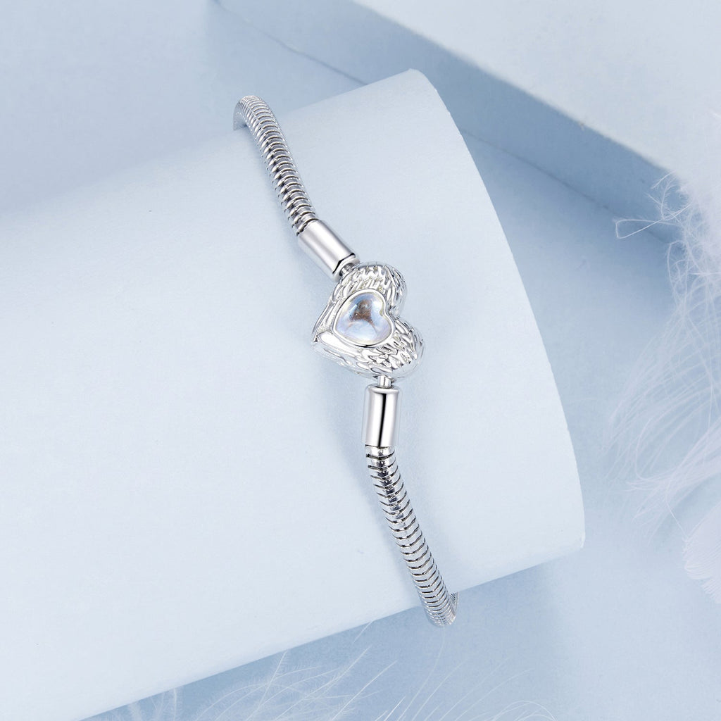 925 Sterling Silver Moonstone Bracelet 17.0 cm with White Gold Plating for Women