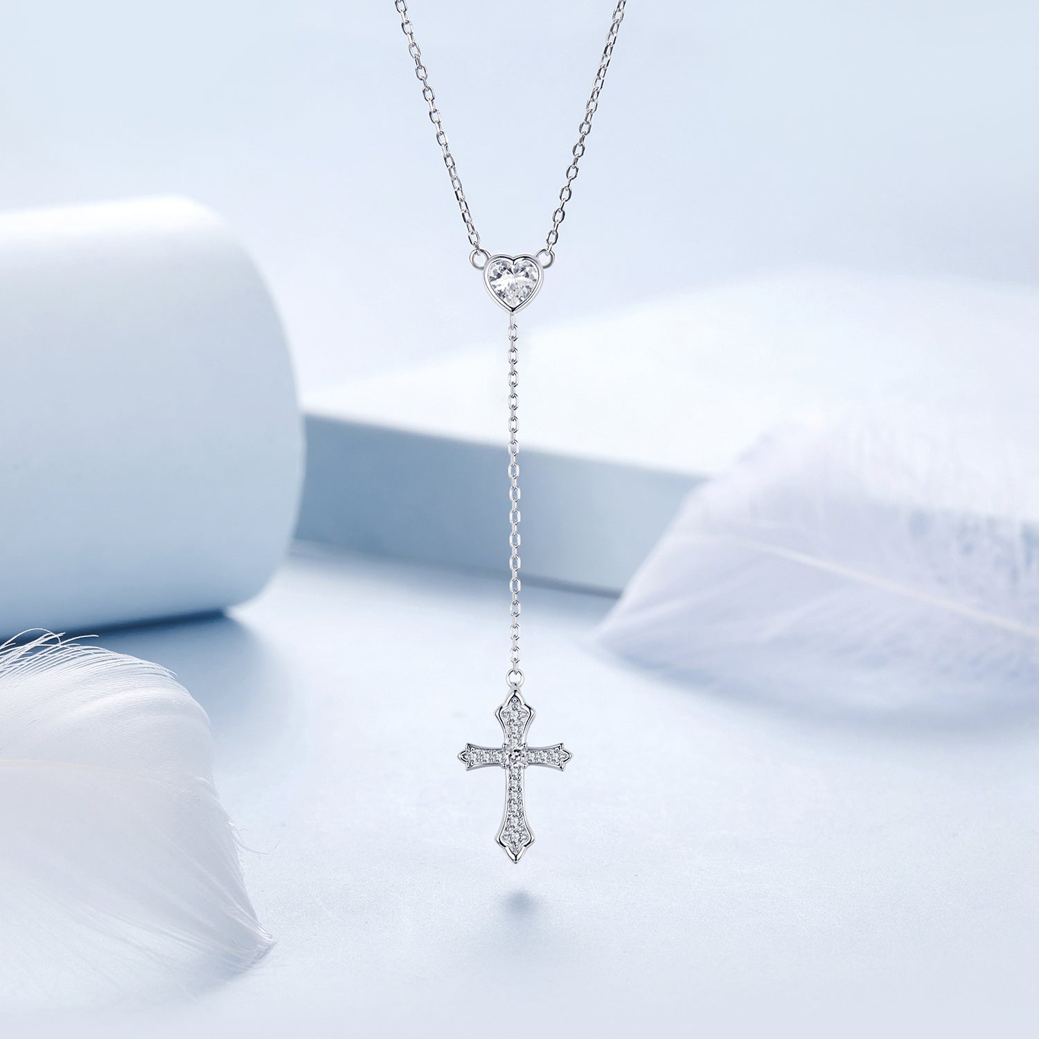925 Sterling Silver White Gold Plated Necklace with CZ Pavé Setting for Women