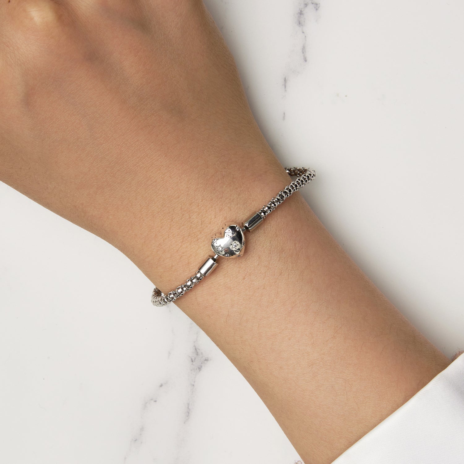 925 Sterling Silver Oxidized Silver Bracelets 17.0 Size with CZ for Women
