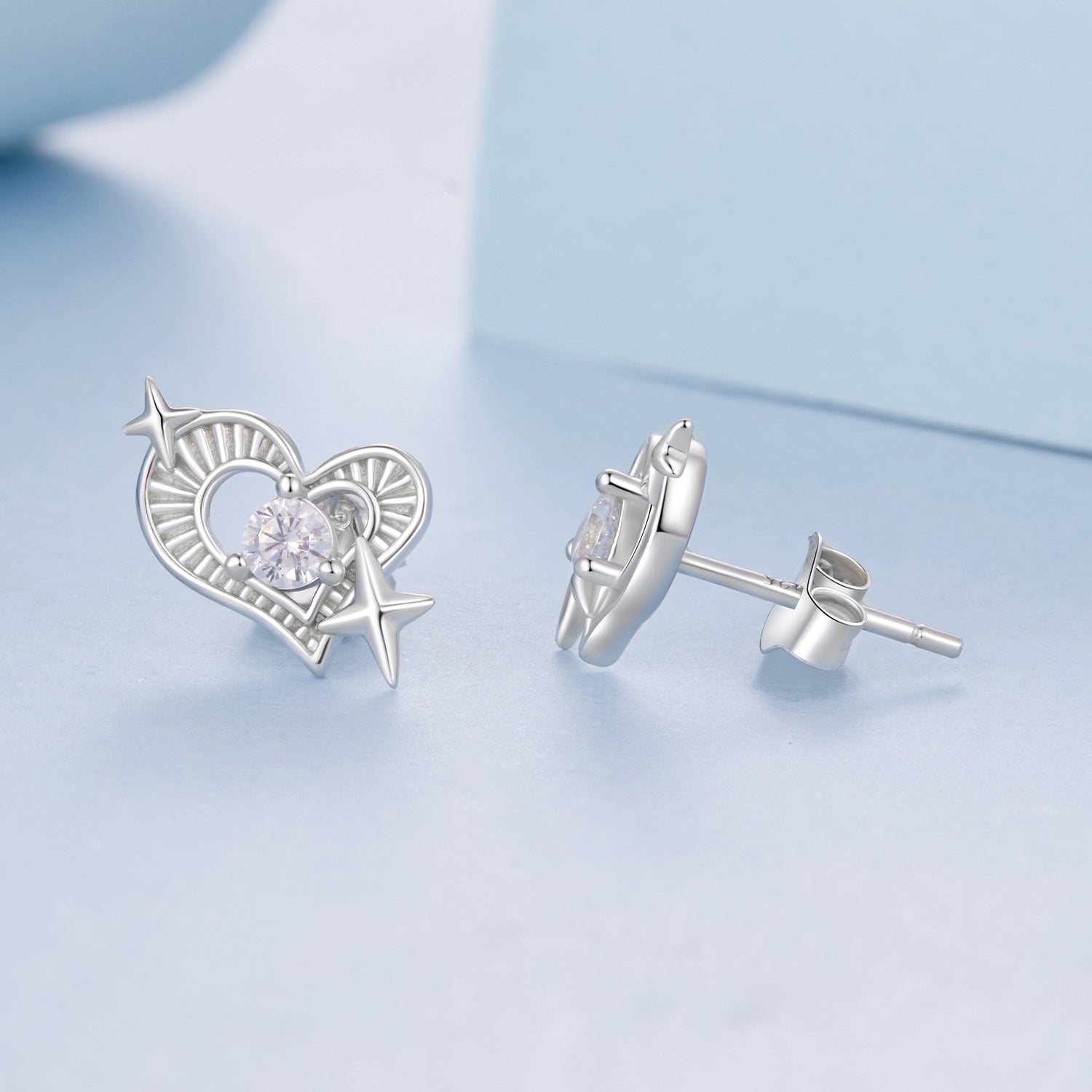 925 Sterling Silver Earrings with Pavé Setting CZ in White Gold