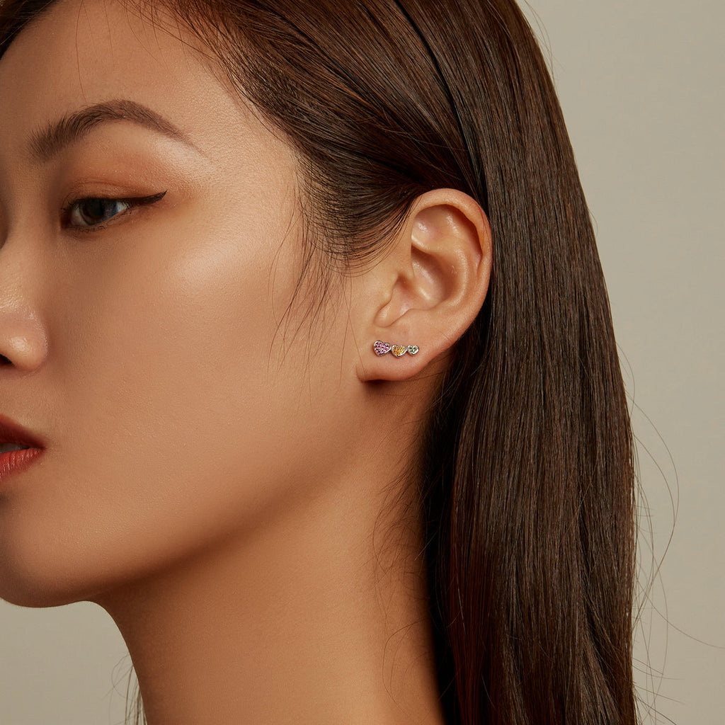 925 Sterling Silver Earrings with Pavé Setting and Plated Platinum, Size: 0.5*1.3cm, Women