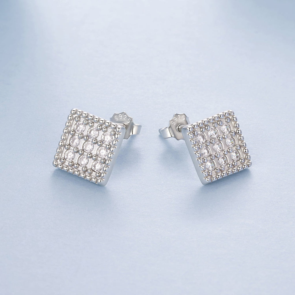925 Sterling Silver 0.8cm Pavé Setting CZ White Gold Plated Earrings for Women