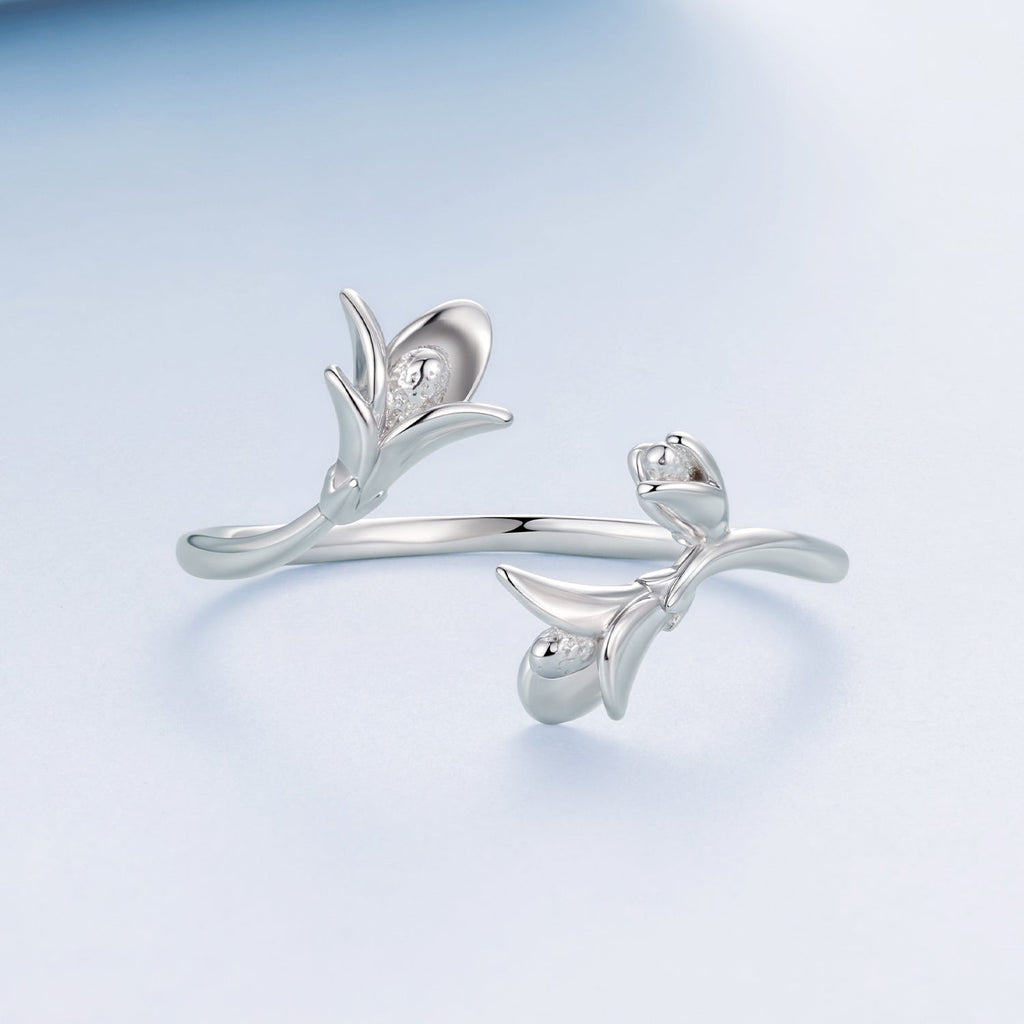 925 Sterling Silver Plated White Gold 0.7cm Flower Ring