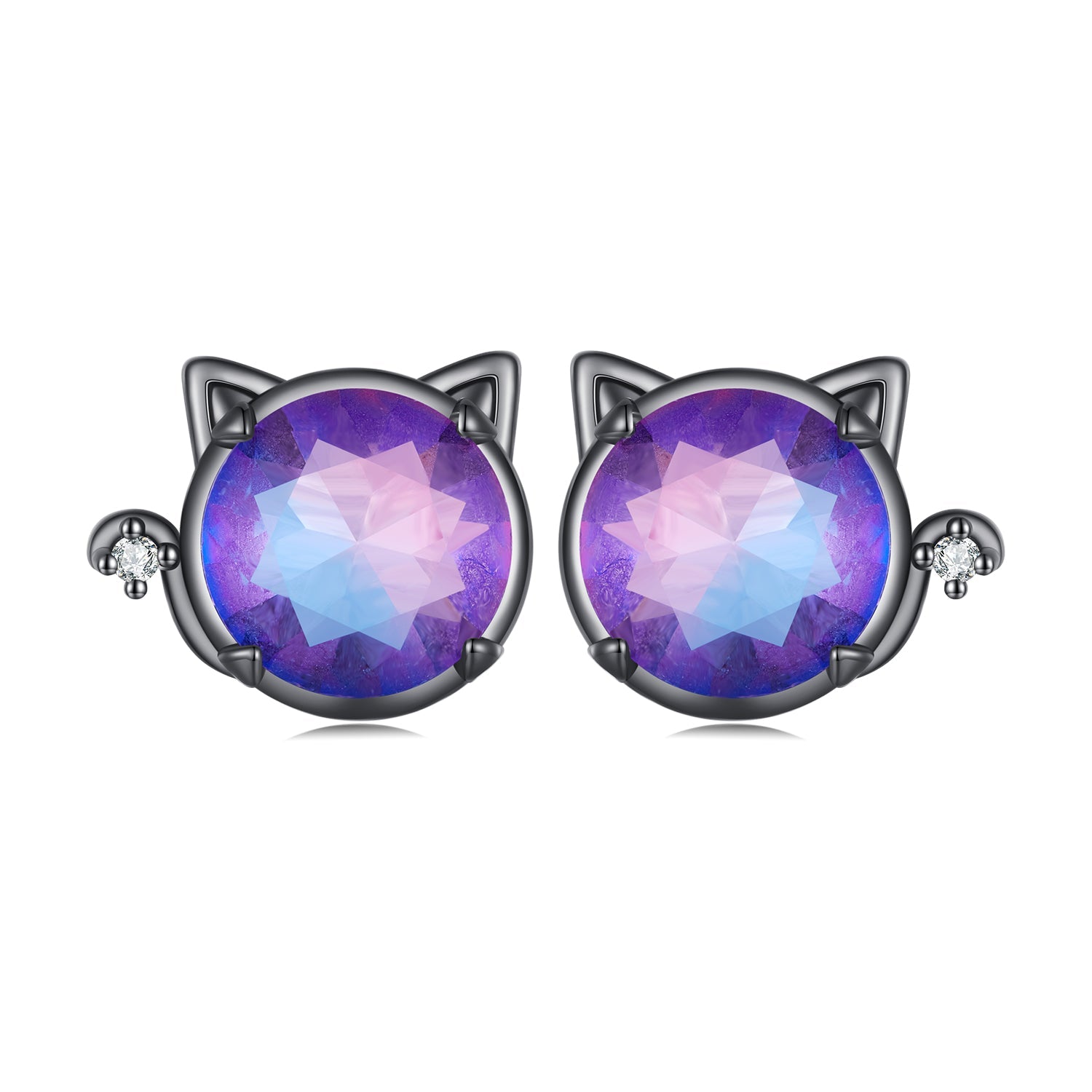 925 Sterling Silver Earrings with Pavé CZ and Transparent Glass in Black Gold, 1.0*1.2cm, for Women