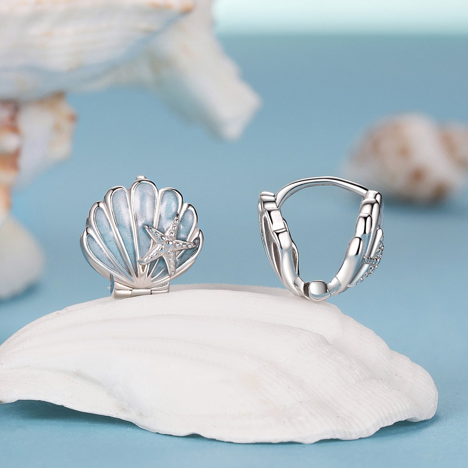 925 Sterling Silver White Gold Plated Enamel Earrings for Women 11x11mm