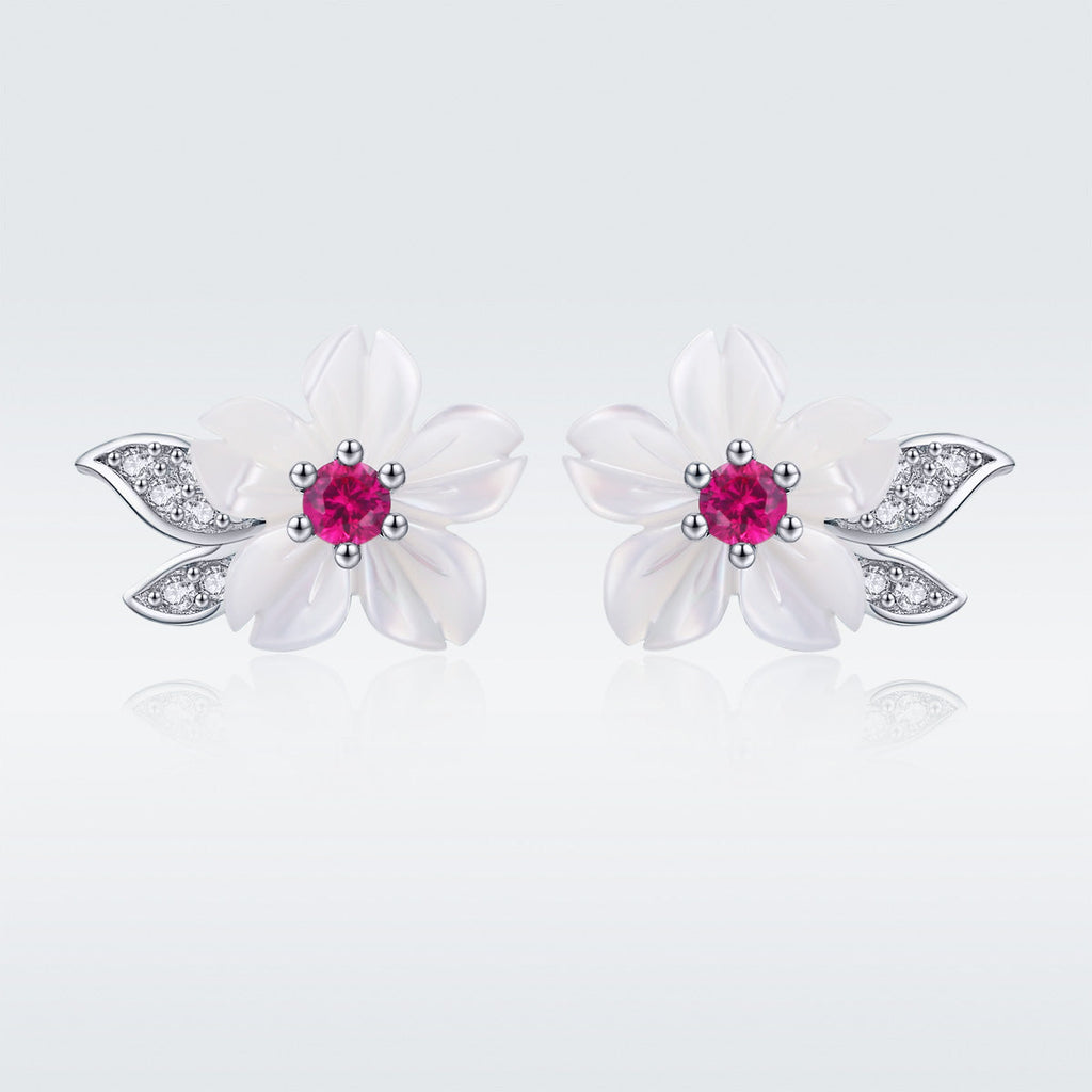 925 Sterling Silver Earrings with Pavé Setting CZ and High-Quality Nacre