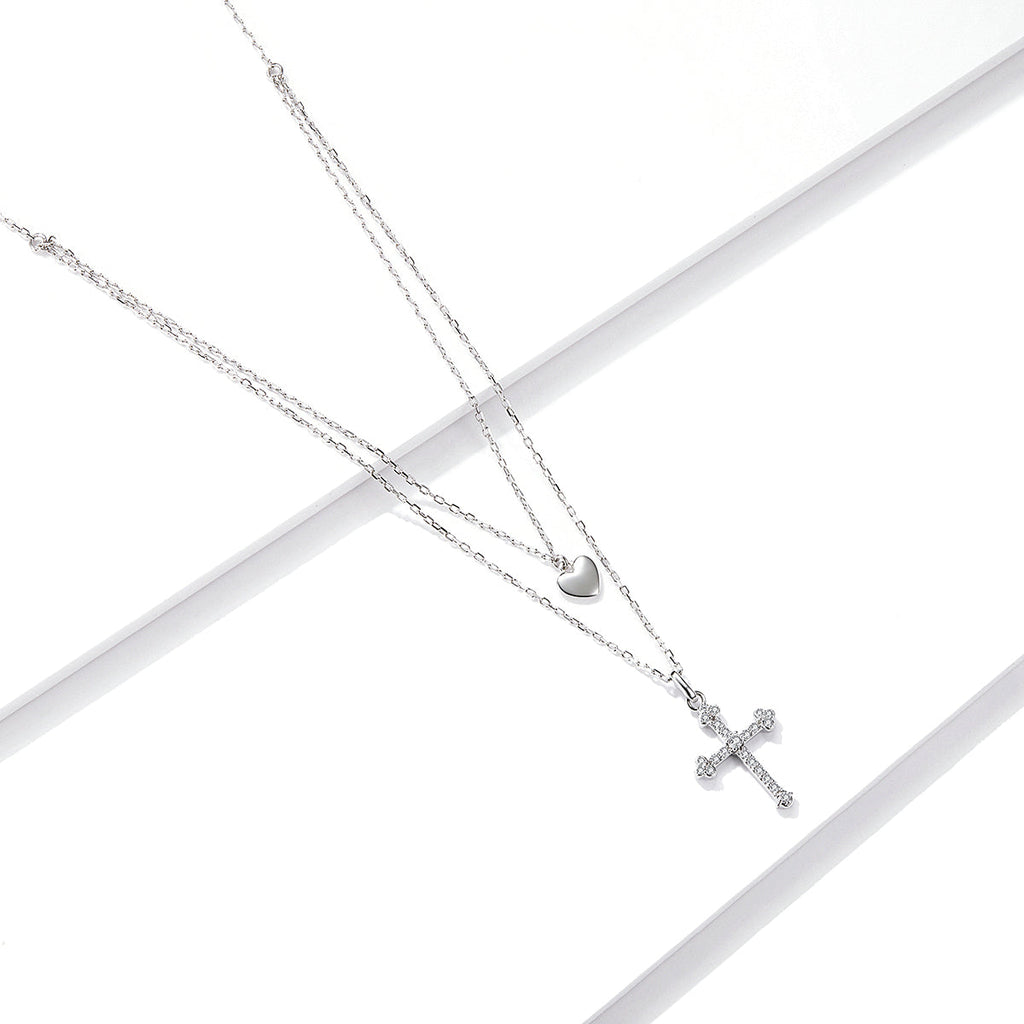 925 Sterling Silver Adjustable Platinum Plated Necklace with CZ - 1.4cm for Women