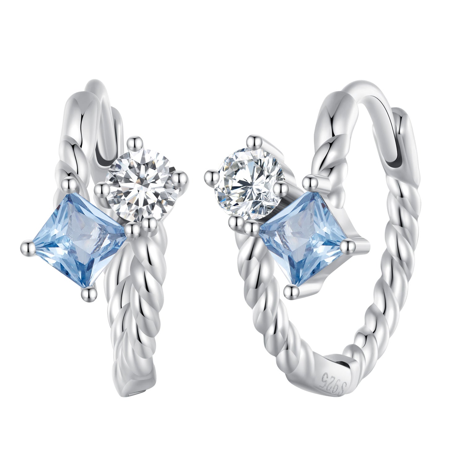 925 Sterling Silver Earrings with Spinel and CZ, 13x7mm, Plated Platinum for Women