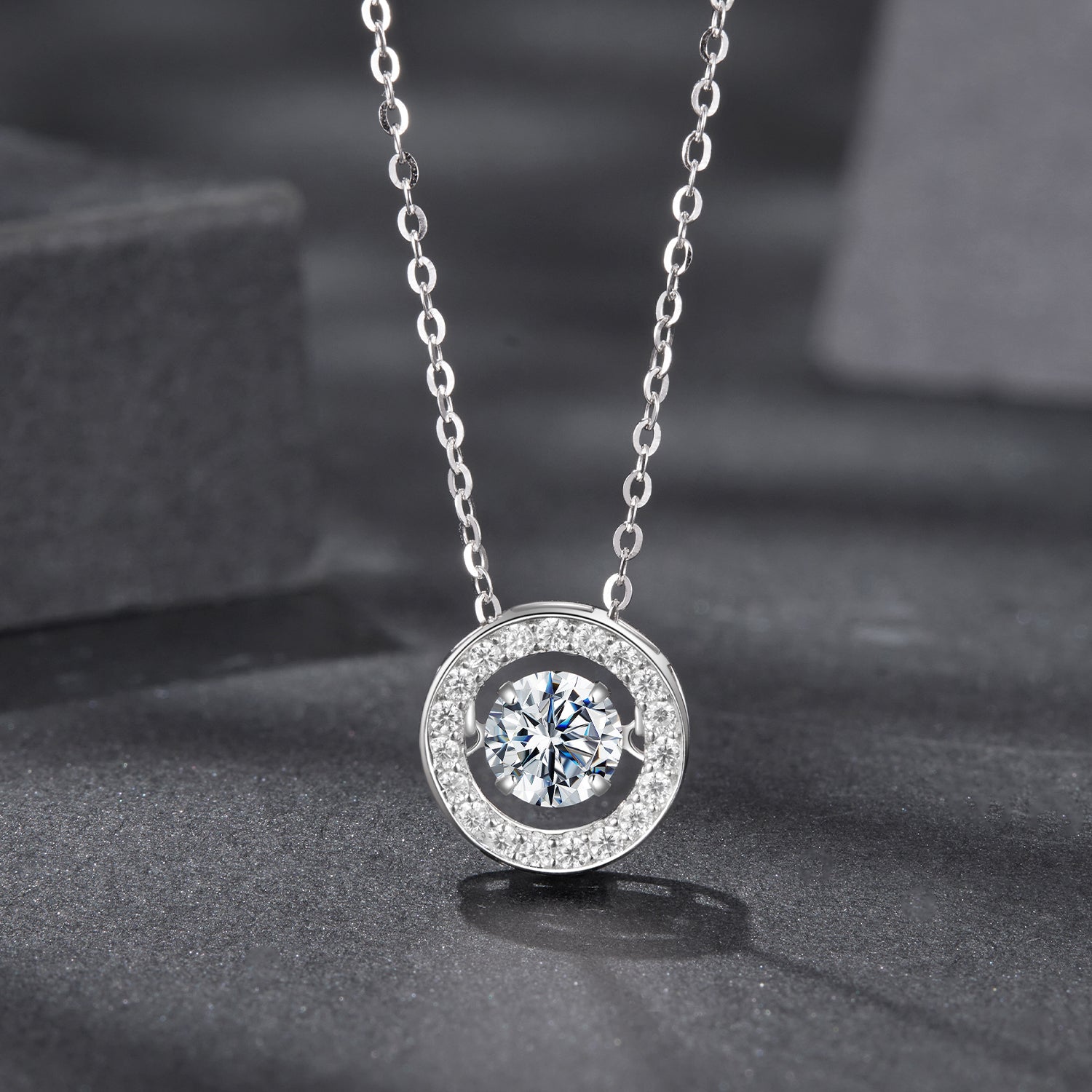 925 Sterling Silver Moissanite Pendant Necklace for Women - 40+5cm, White Gold Plated, Elegant Jewelry