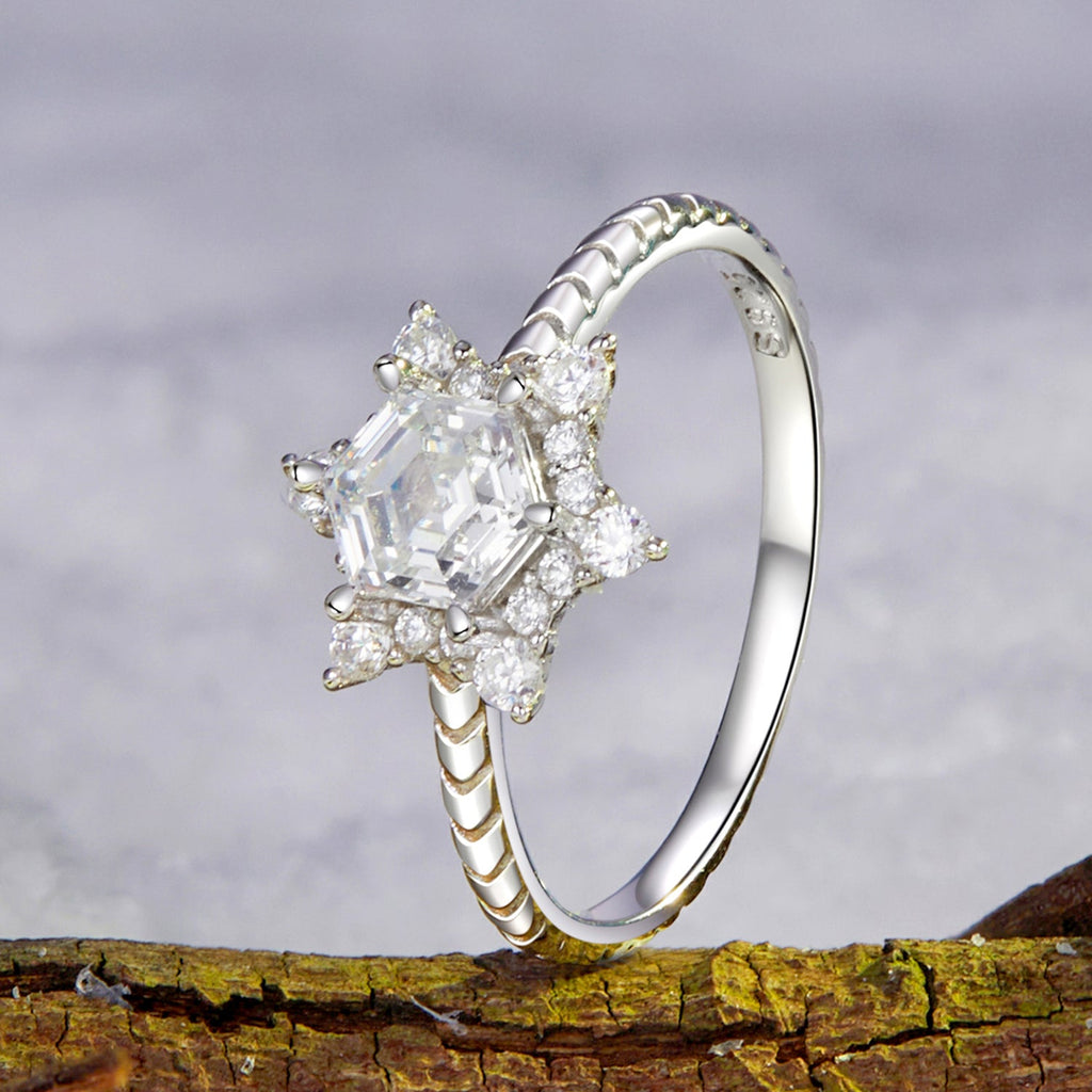 925 Sterling Silver White Gold Plated Ring with Pavé Set CZ, Size 6.0