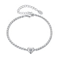 925 Sterling Silver Moissanite Heart Bracelet for Women - Silver - 15+6cm Length, 0.3cm Thickness