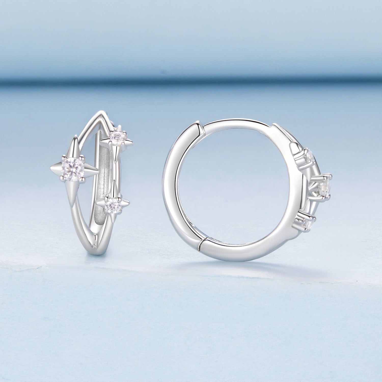 925 Sterling Silver Earrings with Pavé Setting CZ in White Gold for Women