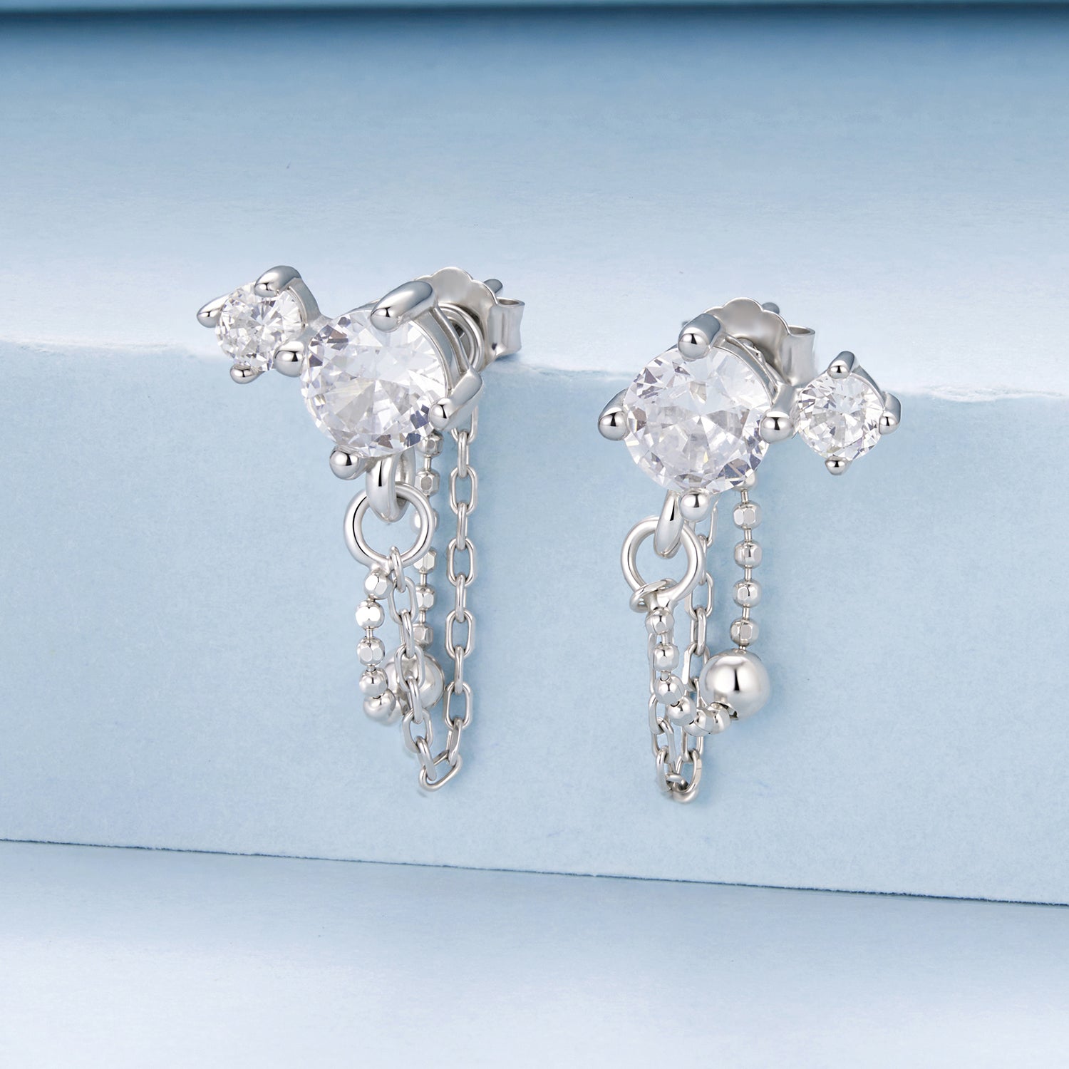 925 Sterling Silver White Gold Plated Pavé Setting CZ Earrings, 1.5cm for Women