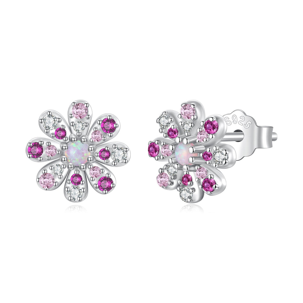 925 Sterling Silver Earrings with Synthetic Opal and CZ