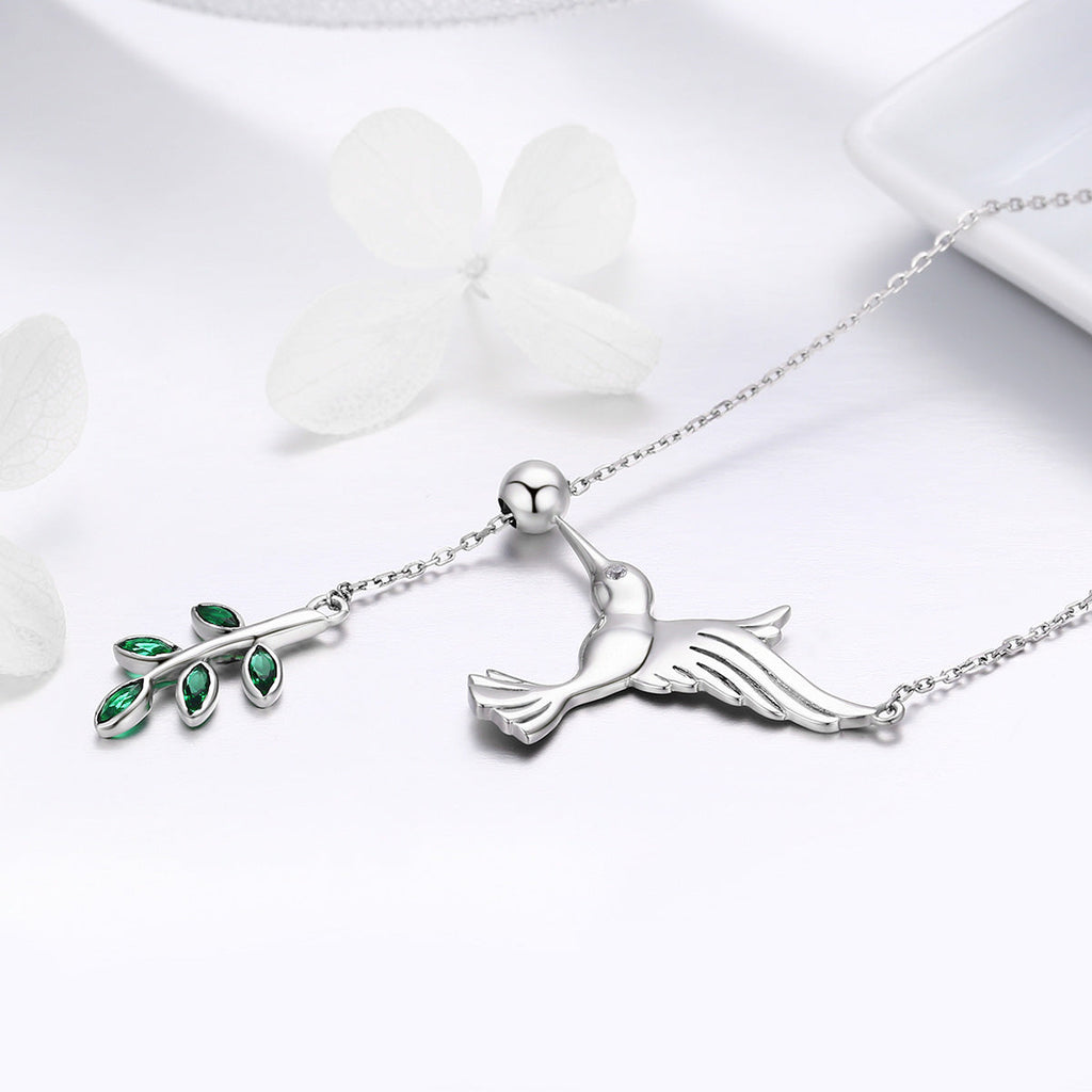 925 Sterling Silver Necklace with Bird and Leaves Design for Women