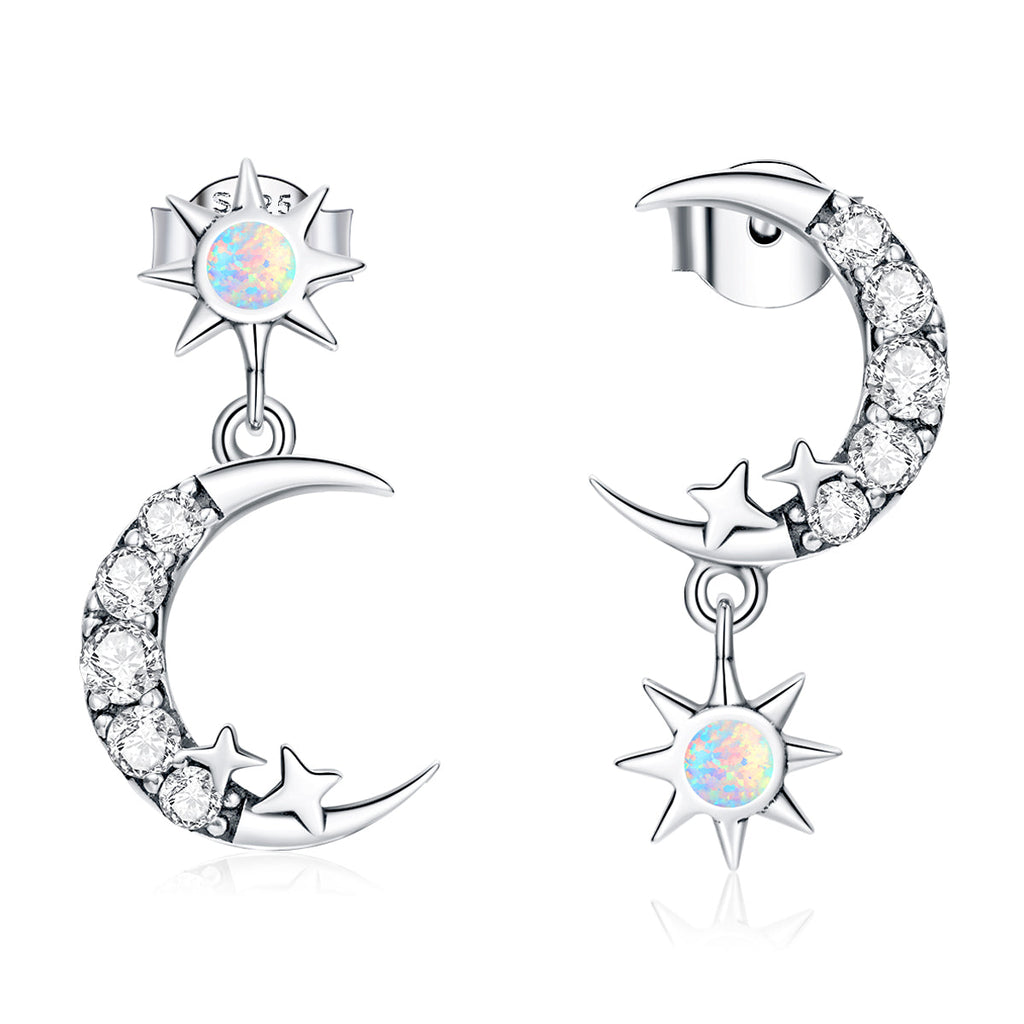 925 Sterling Silver Earrings with Translucent Opal and CZ in Oxidized Finish