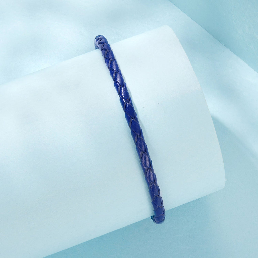 925 Sterling Silver Leather Rope Bracelet 17cm - Oxidized Silver for Women