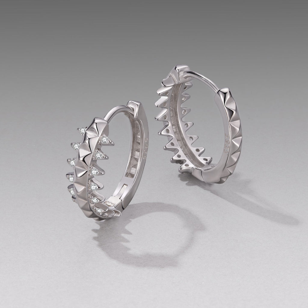 925 Sterling Silver White Gold Plated 1.6cm Pavé CZ Hoop Earrings for Women