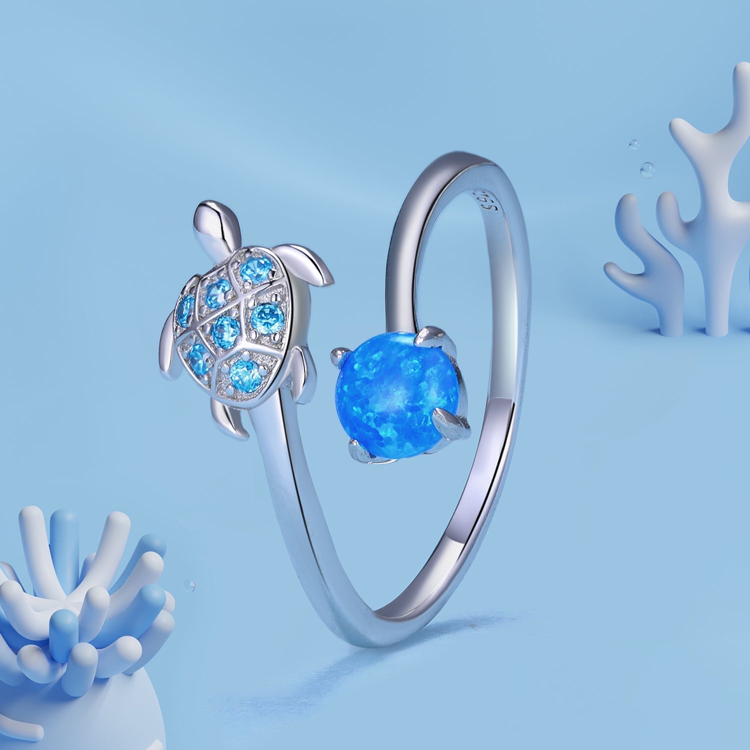 925 Sterling Silver Ring with Pavé Set CZ and Translucent Opal, 1.5mm Width for Women