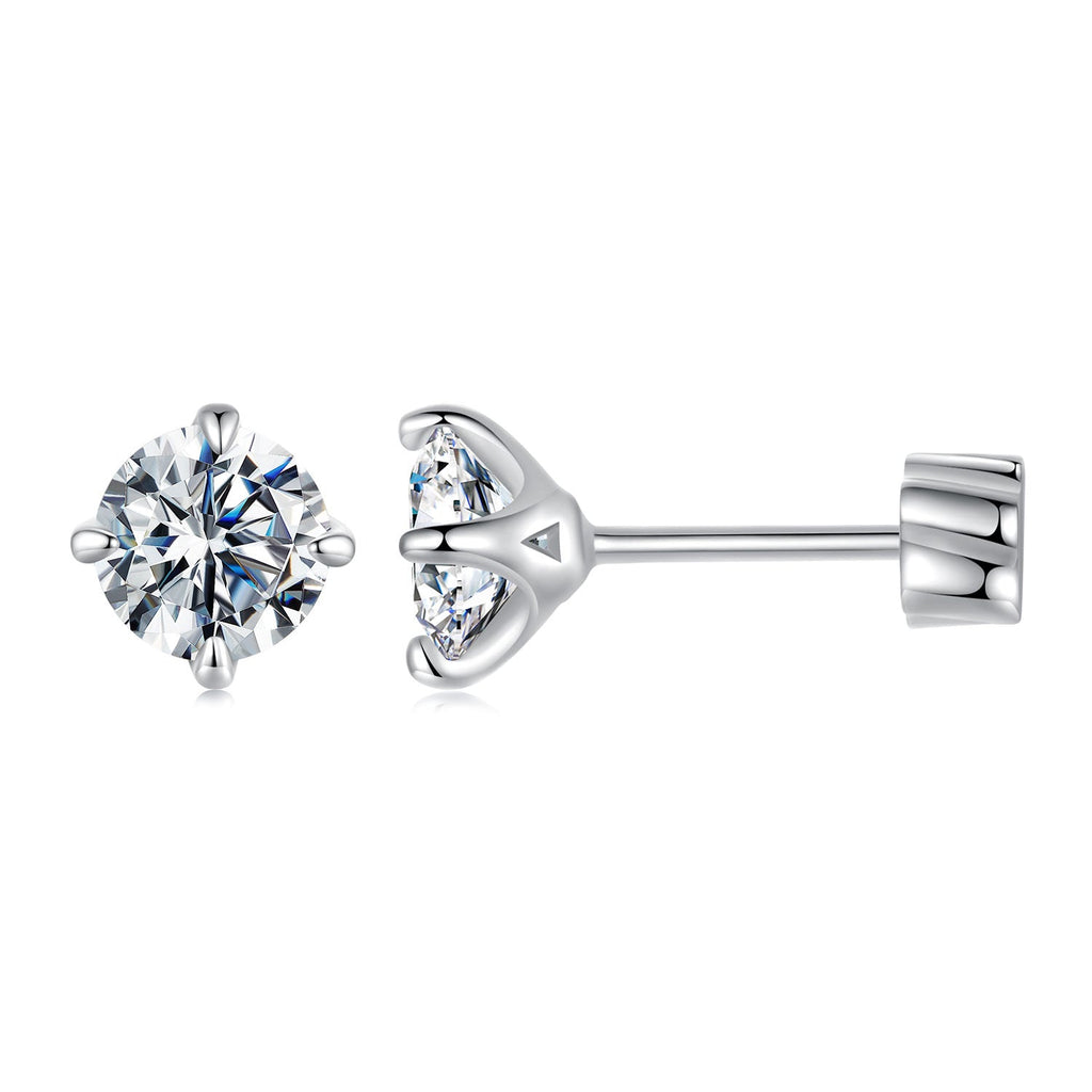 925 Sterling Silver Moissanite Stud Earrings for Women - 0.5ct, 0.6cm Size, White Gold Plated