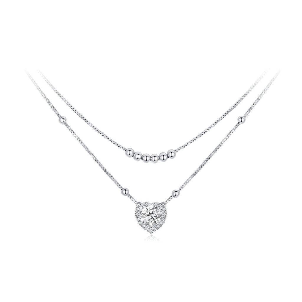 925 Sterling Silver 6.5mm Moissanite Necklace with Pavé Setting for Women